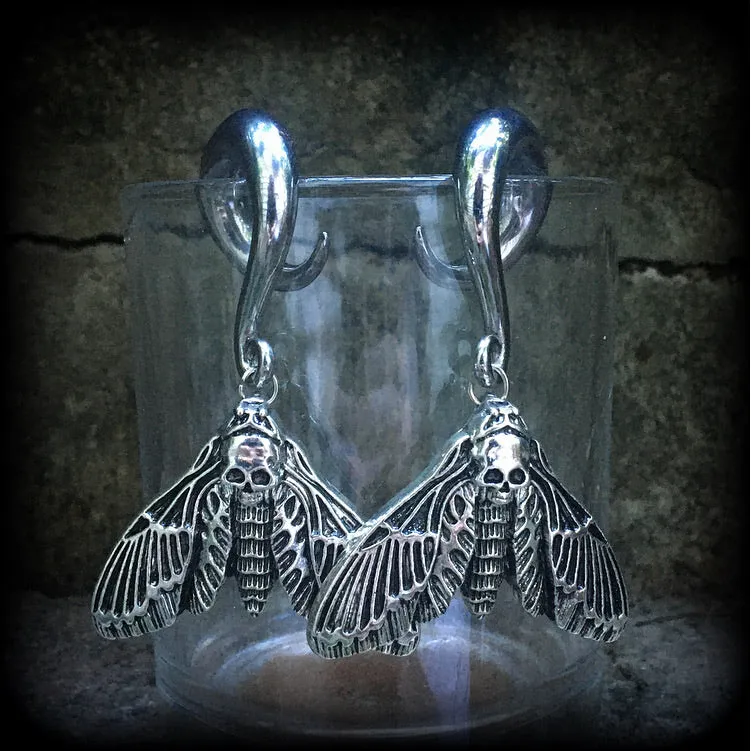 Deathshead moth gauged earrings-Insect ear weights