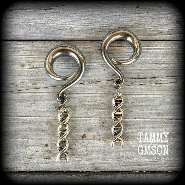 DNA strand gauged earrings-Science earrings