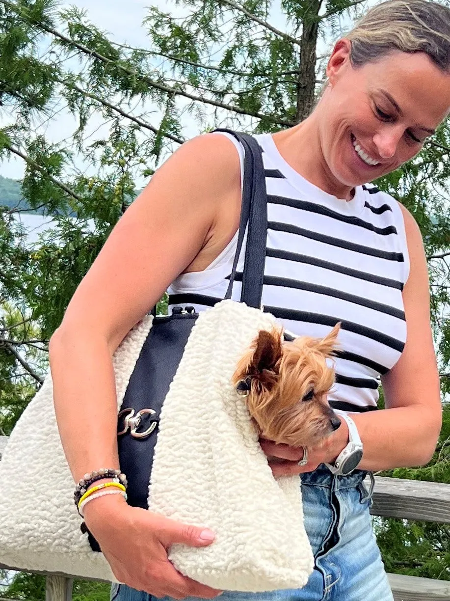 Dog Carrier Purse | Ivory Faux Sheepskin Fur