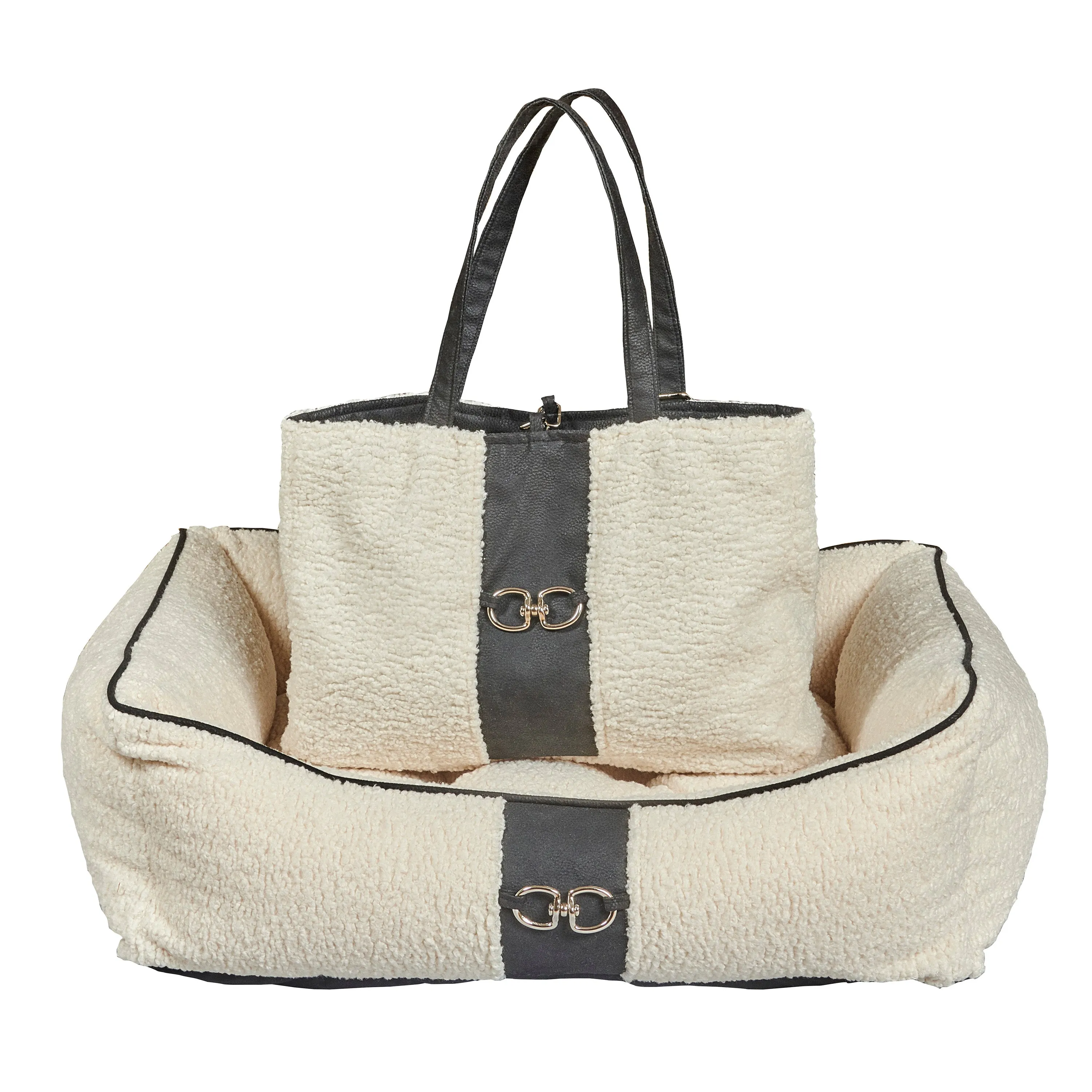 Dog Carrier Purse | Ivory Faux Sheepskin Fur