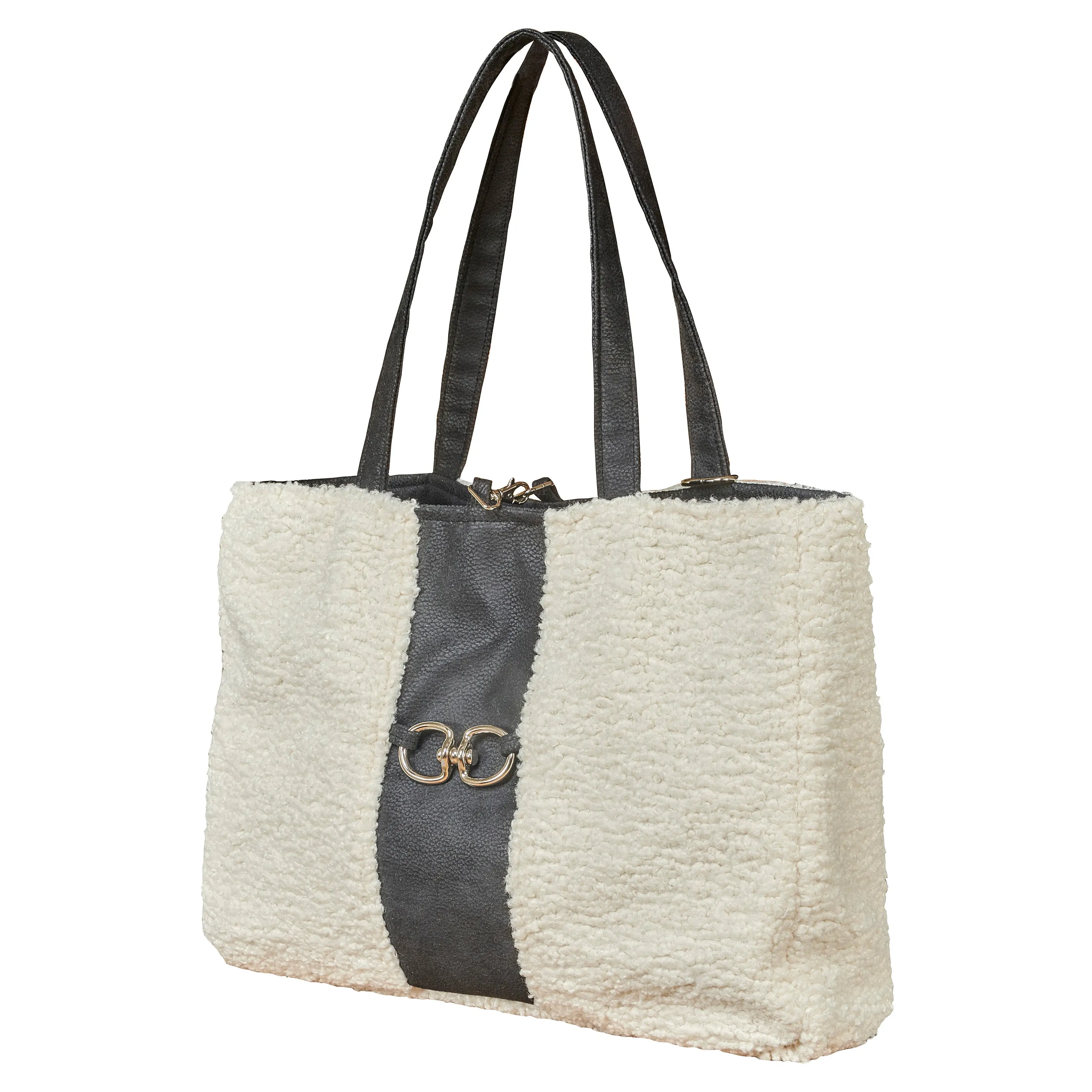 Dog Carrier Purse | Ivory Faux Sheepskin Fur