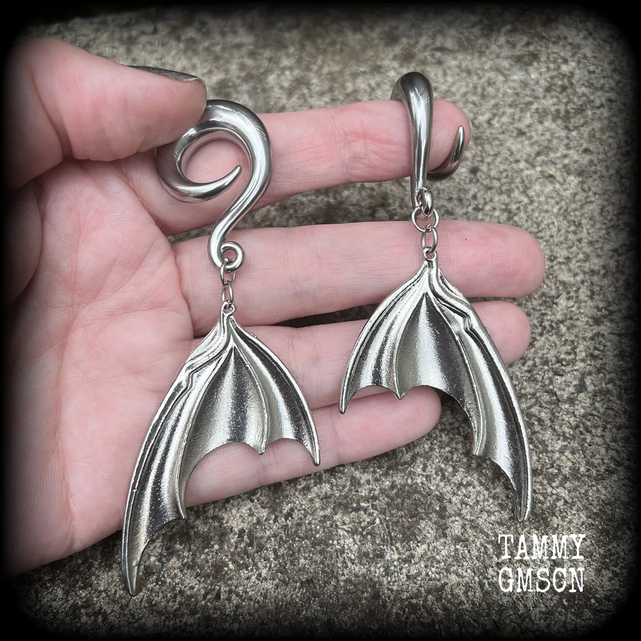 Dragon wing gauged earrings-Dragon wings ear hangers