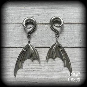 Dragon wing gauged earrings-Dragon wings ear hangers