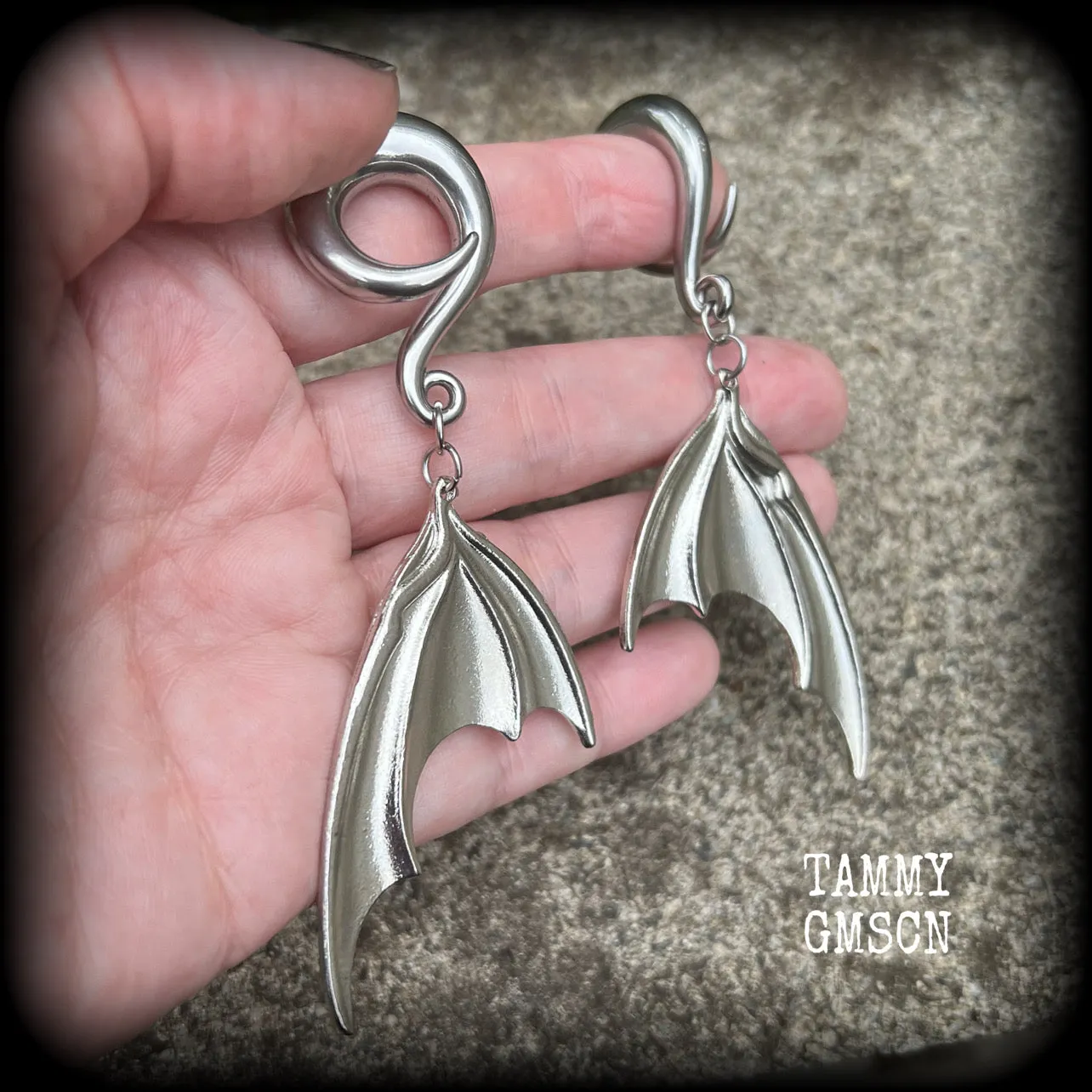 Dragon wing gauged earrings-Dragon wings ear hangers