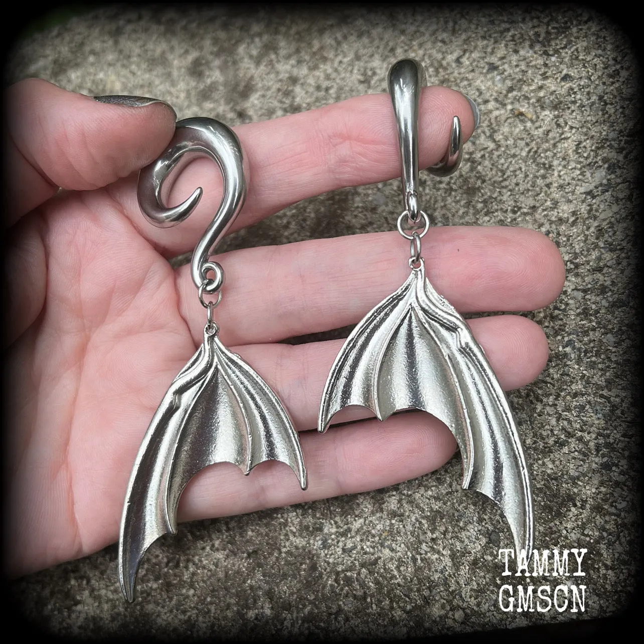 Dragon wing gauged earrings-Dragon wings ear hangers