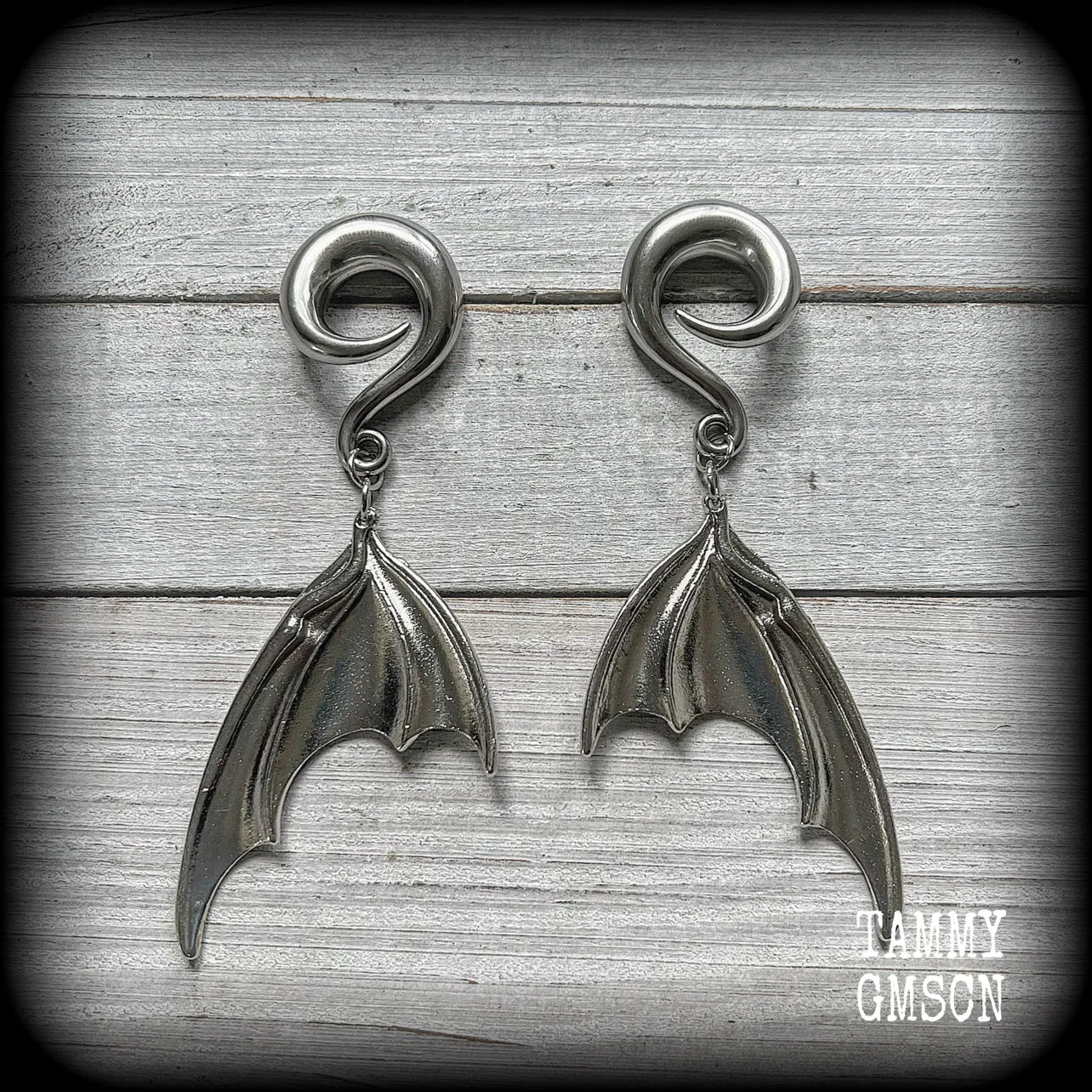 Dragon wing gauged earrings-Dragon wings ear hangers