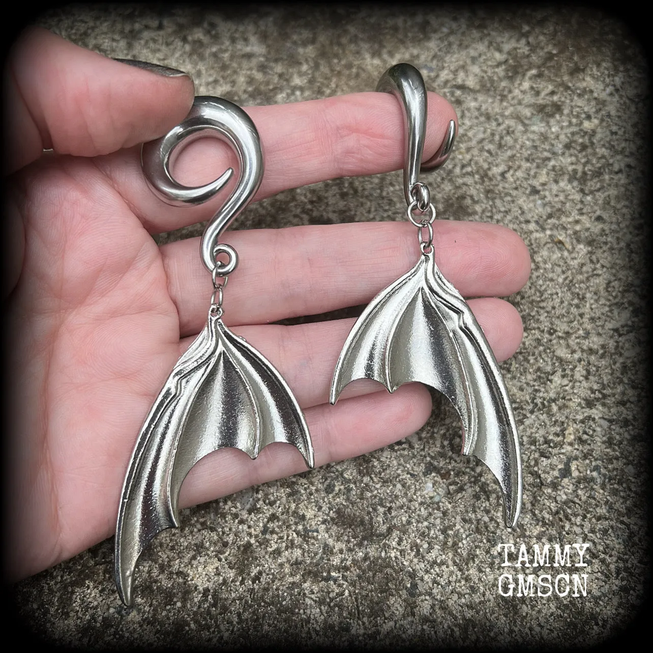 Dragon wing gauged earrings-Dragon wings ear hangers