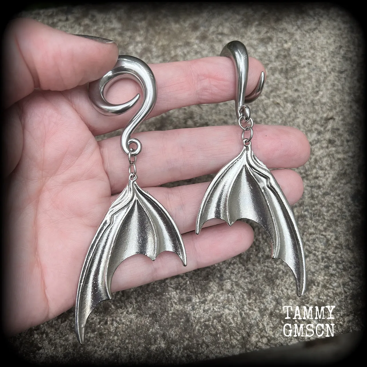 Dragon wing gauged earrings-Dragon wings ear hangers