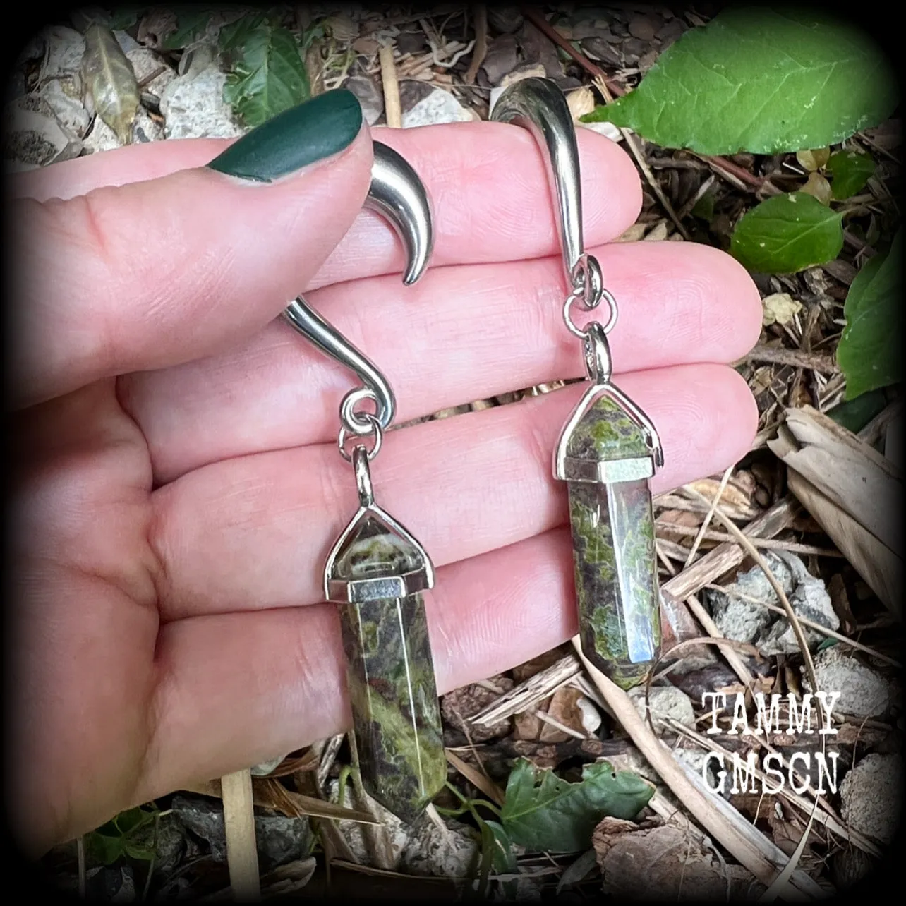 Dragons blood jasper gauged earrings-Gemstone ear hangers