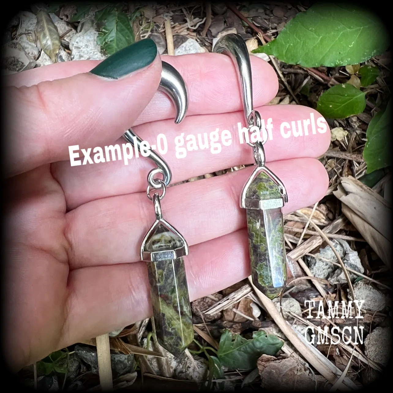 Dragons blood jasper gauged earrings-Gemstone ear hangers