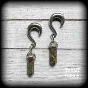 Dragons blood jasper gauged earrings-Gemstone ear hangers