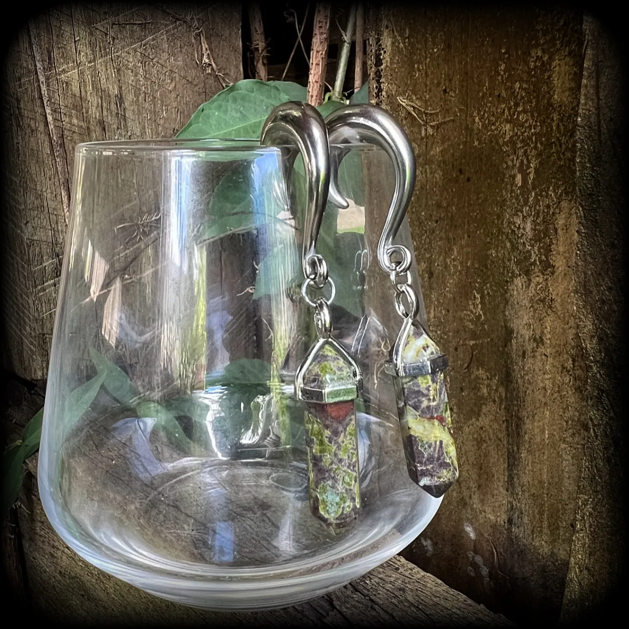 Dragons blood jasper gauged earrings-Gemstone ear hangers
