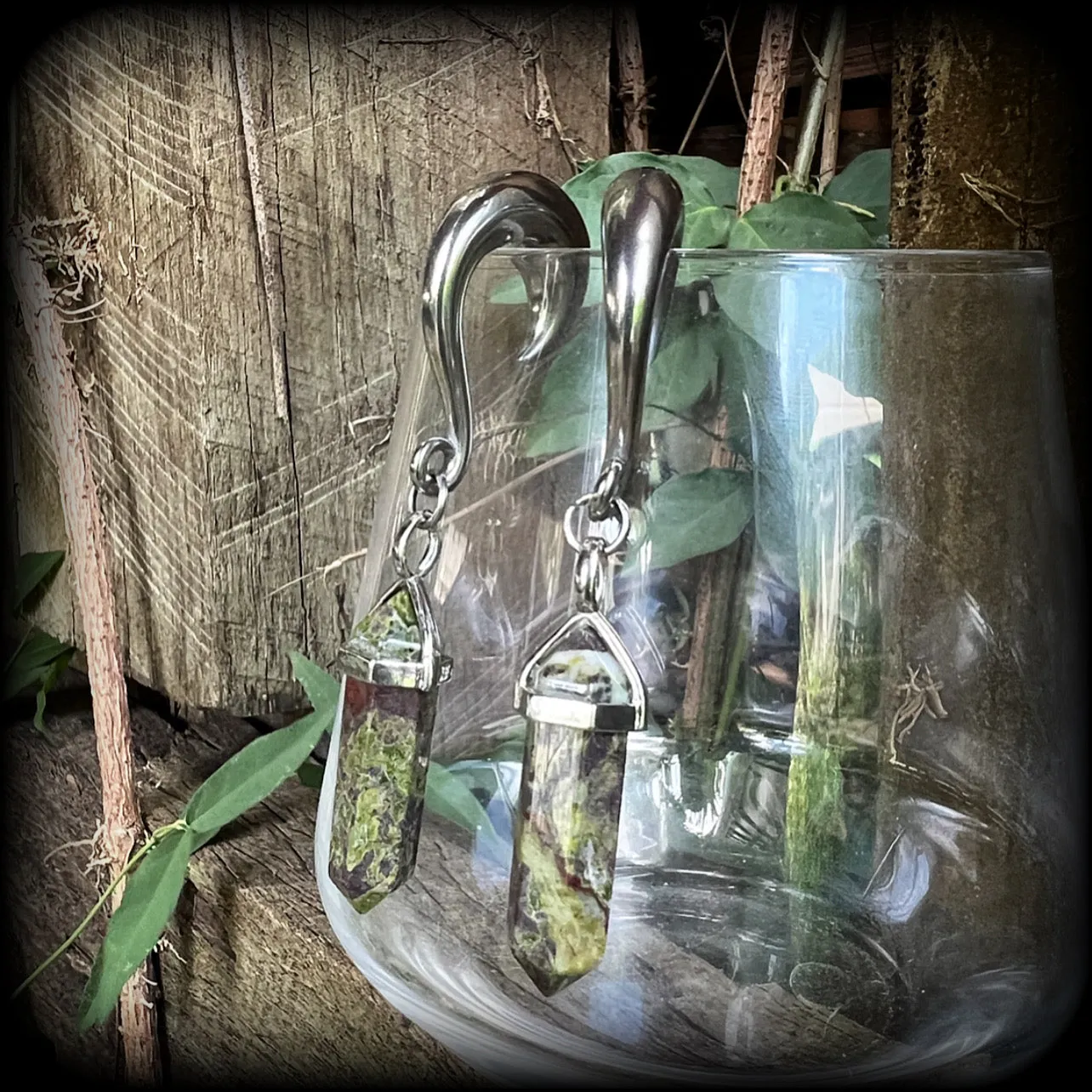 Dragons blood jasper gauged earrings-Gemstone ear hangers