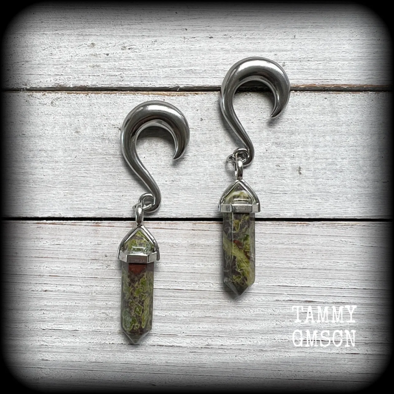 Dragons blood jasper gauged earrings-Gemstone ear hangers