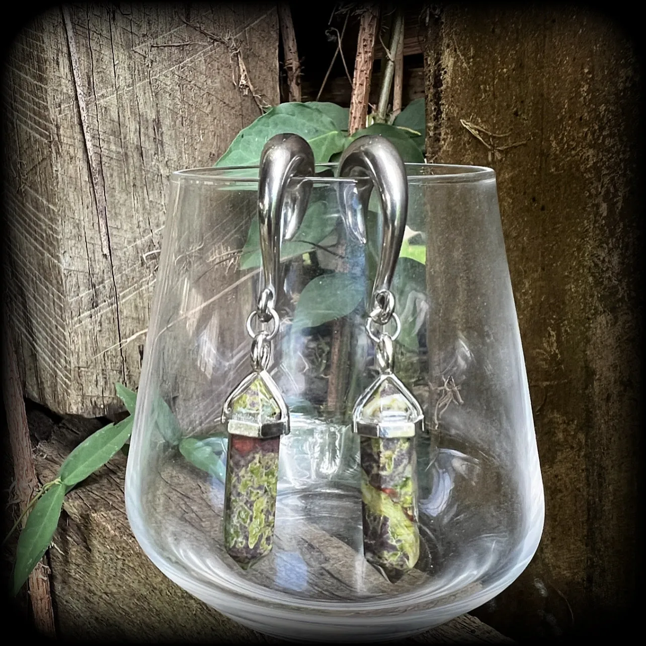 Dragons blood jasper gauged earrings-Gemstone ear hangers