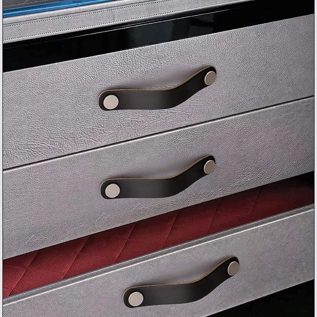 Drawer Cabinet Door Handle Leather Strap Belt Handle Brown Black Leather