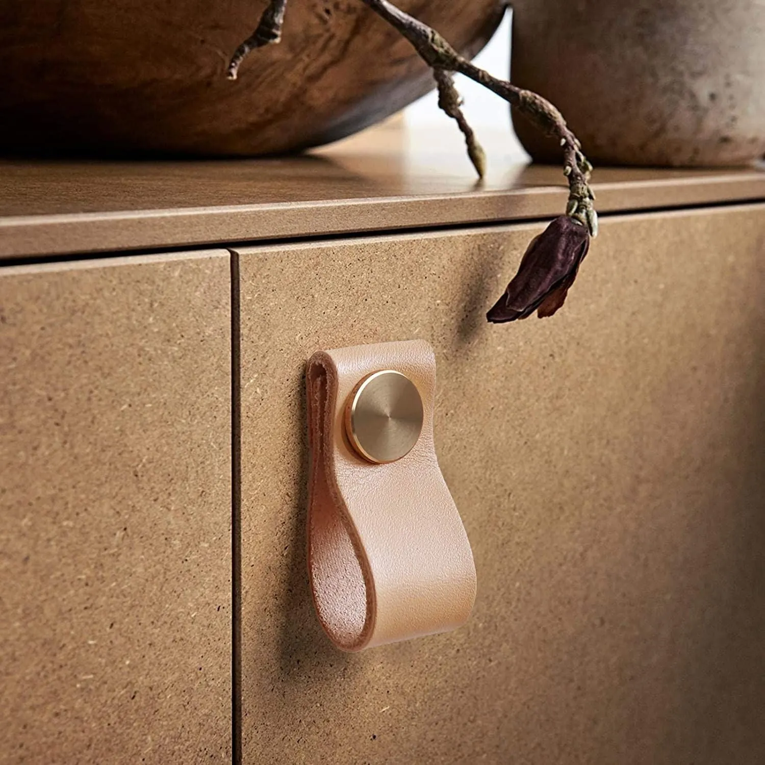 Drawer Cabinet Door Handle Leather Strap Belt Handle Brown Black Leather