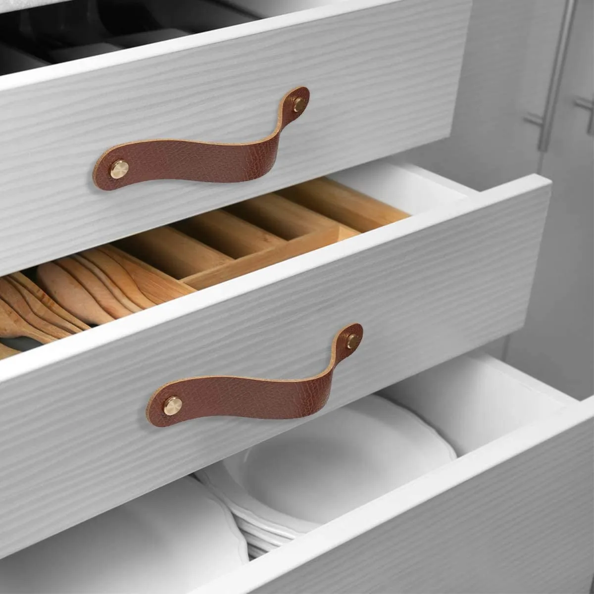 Drawer Cabinet Door Handle Leather Strap Belt Handle Brown Black Leather