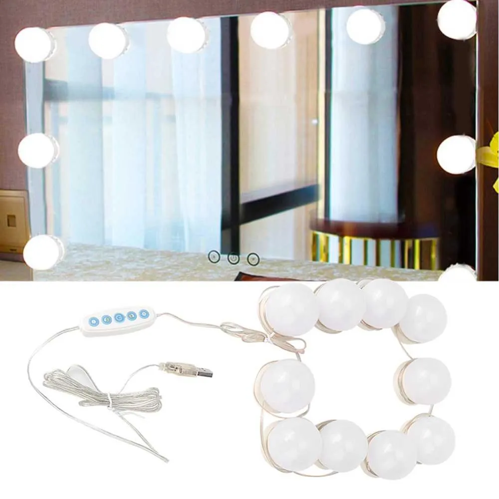 Dressing Table LED Adjustable Brightness Lights 10 Light Bulbs Set