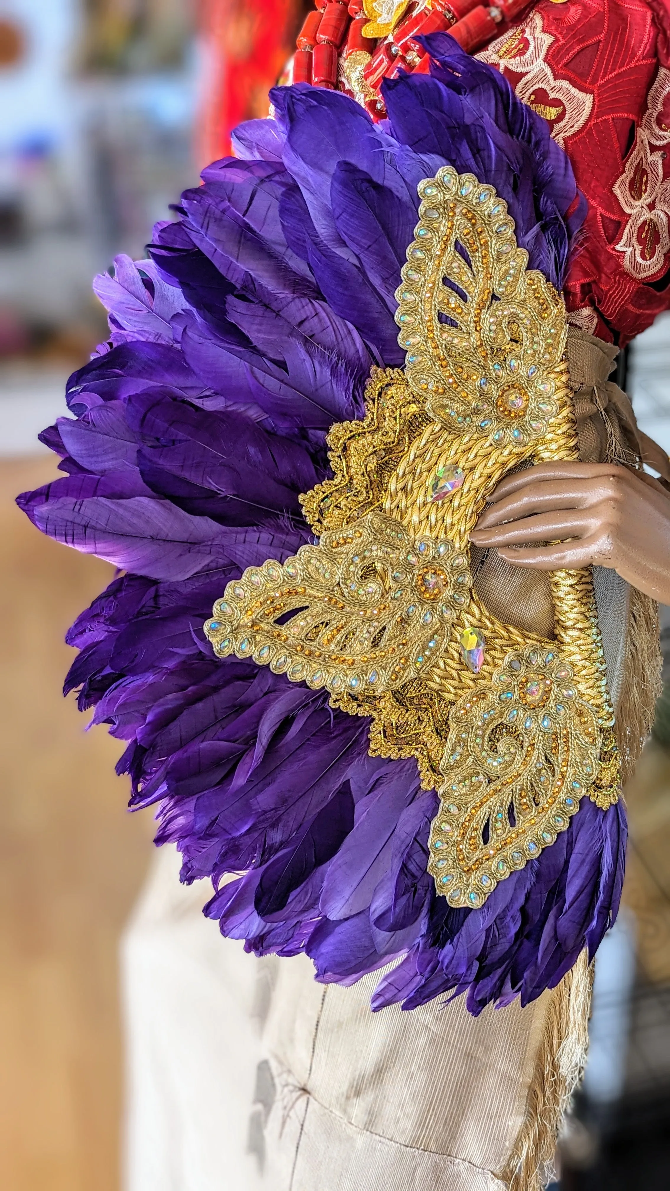 Dupsie's Adaeze Elegance Royal Purple Nigerian African Wedding Feather Fan DPFFPG08