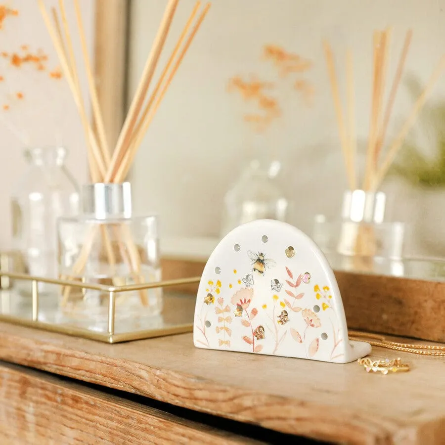 Dusty Pink Floral Ceramic Earring Holder