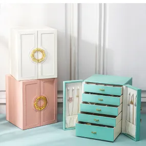 Elegant Pink Jewelry Cabinet with Gold Accent - Luxury Standing Organizer for Accessories