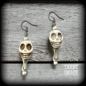 Erzulie Freda Voodoo earrings-Skull and wire bead tribal earrings
