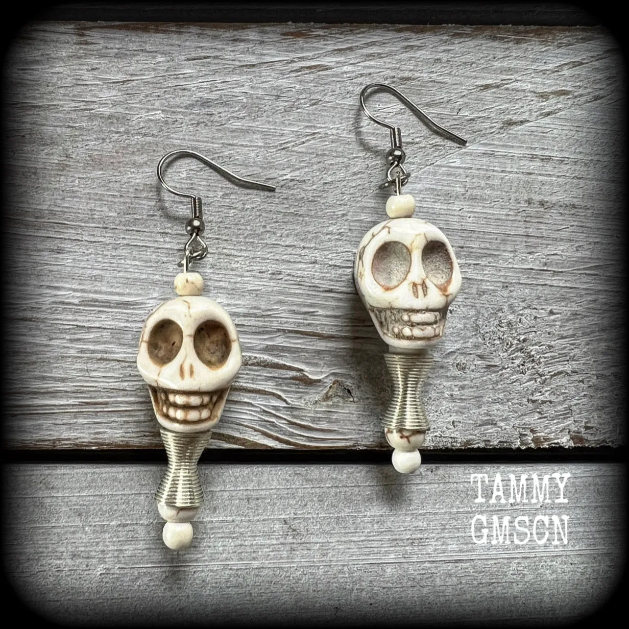 Erzulie Freda Voodoo earrings-Skull and wire bead tribal earrings