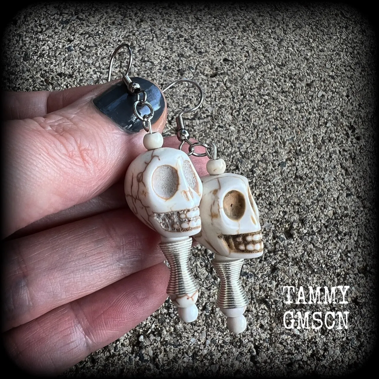 Erzulie Freda Voodoo earrings-Skull and wire bead tribal earrings