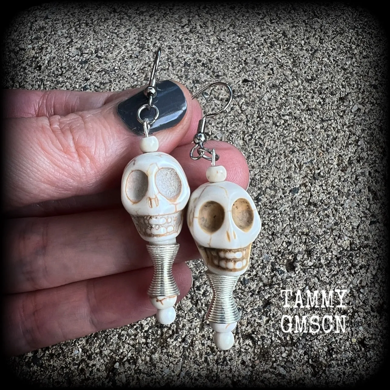 Erzulie Freda Voodoo earrings-Skull and wire bead tribal earrings