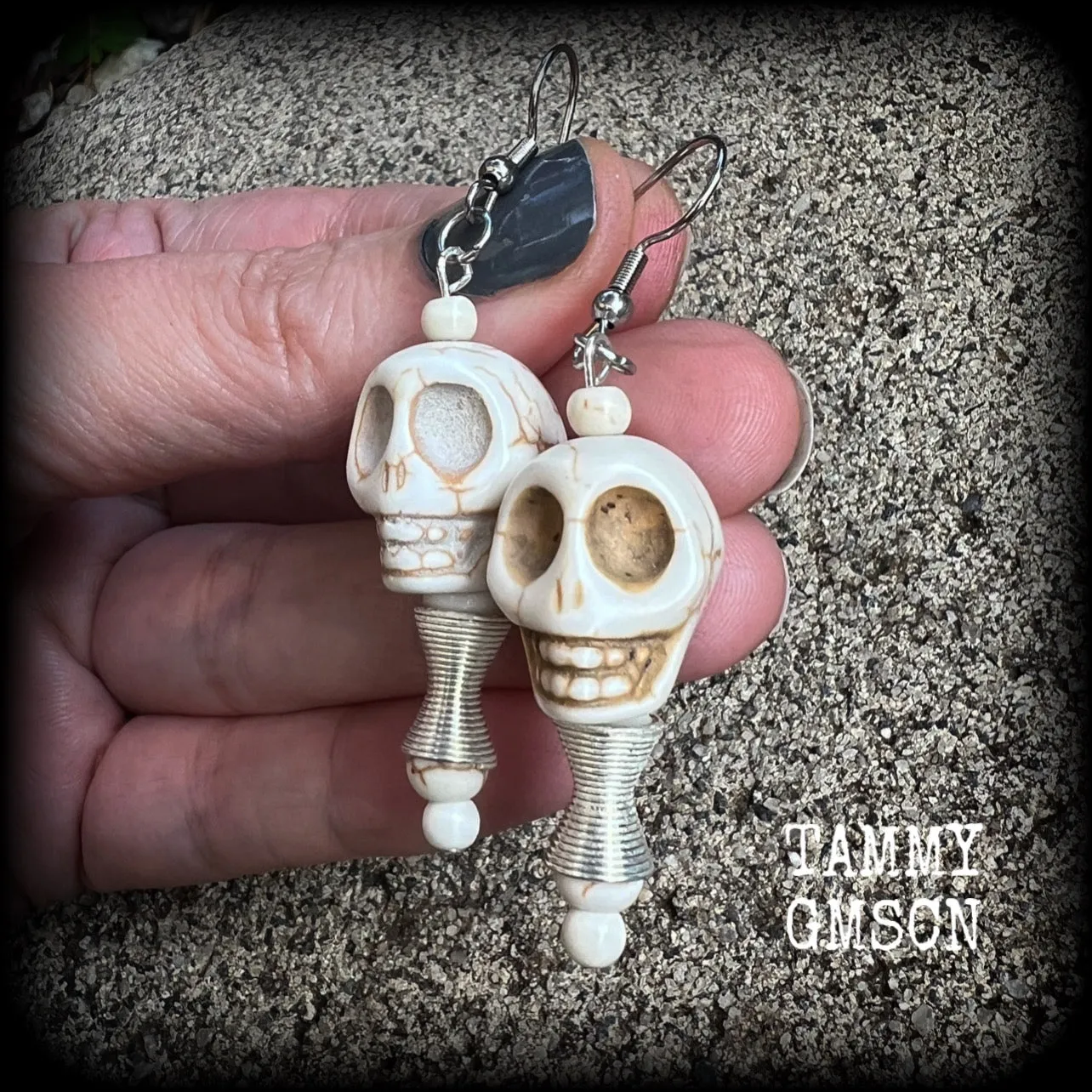 Erzulie Freda Voodoo earrings-Skull and wire bead tribal earrings