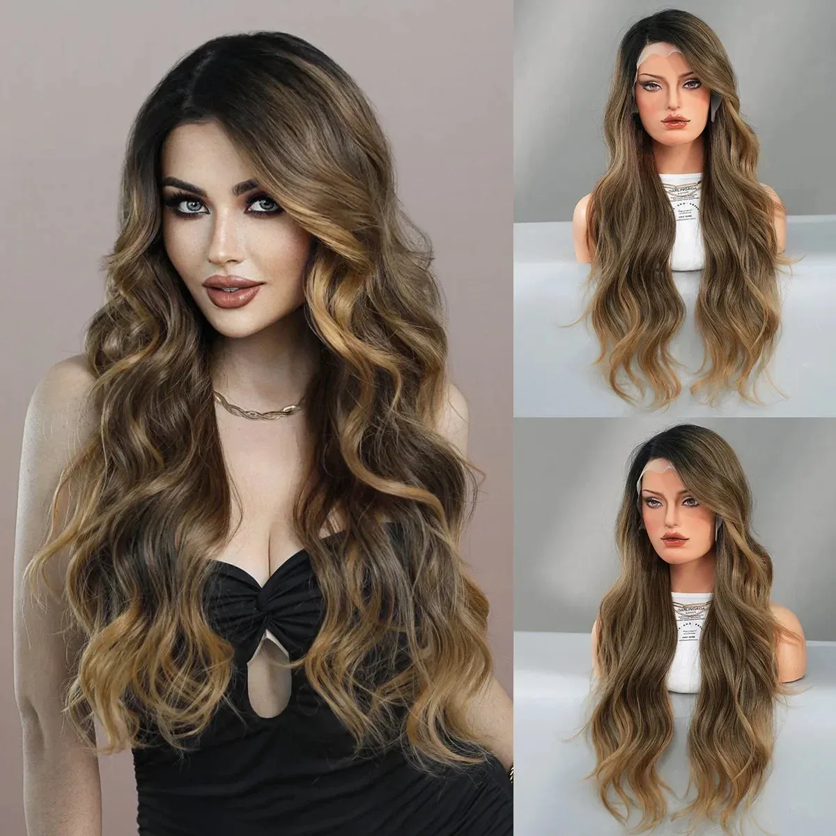 Fashion Long Mix Blonde Black 7Color Curly Women's Part Hair Cosplay Wigs