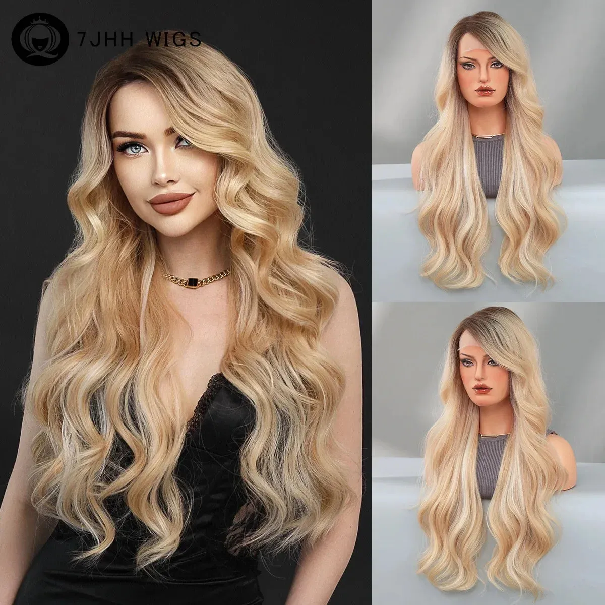 Fashion Long Mix Blonde Black 7Color Curly Women's Part Hair Cosplay Wigs