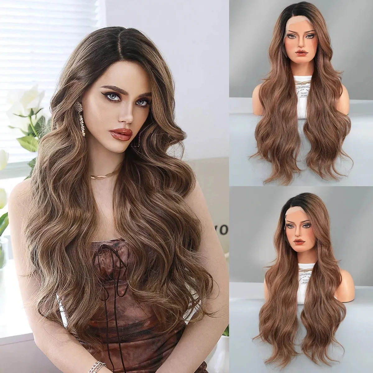 Fashion Long Mix Blonde Black 7Color Curly Women's Part Hair Cosplay Wigs