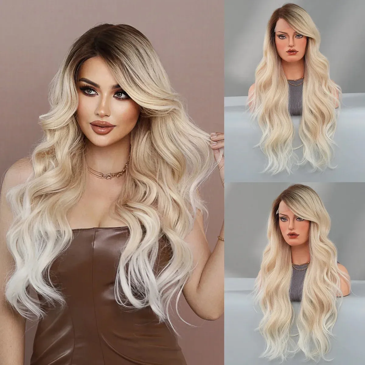 Fashion Long Mix Blonde Black 7Color Curly Women's Part Hair Cosplay Wigs