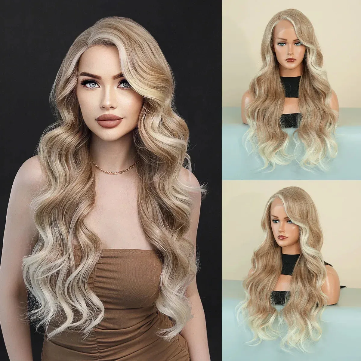 Fashion Long Mix Blonde Black 7Color Curly Women's Part Hair Cosplay Wigs