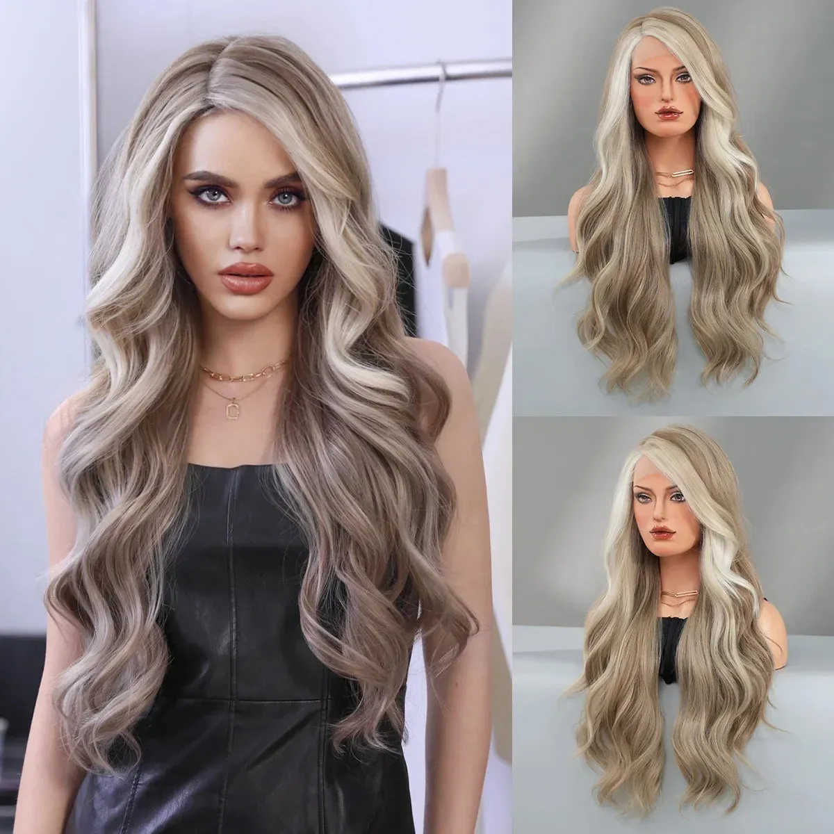 Fashion Long Mix Blonde Black 7Color Curly Women's Part Hair Cosplay Wigs