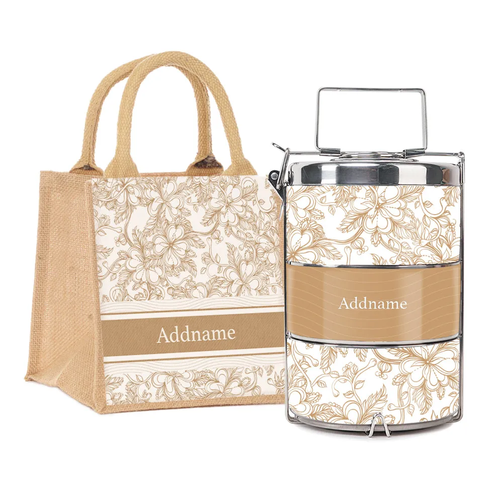 Floral Artline Series 3-Tier Premium Medium 13.5cm Tiffin Carrier [FREE Custom Add Name]