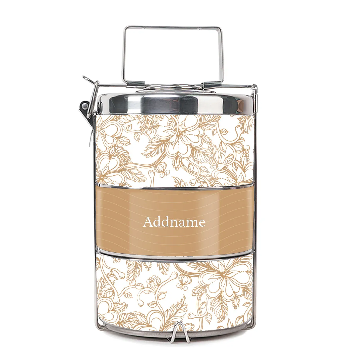 Floral Artline Series 3-Tier Premium Medium 13.5cm Tiffin Carrier [FREE Custom Add Name]