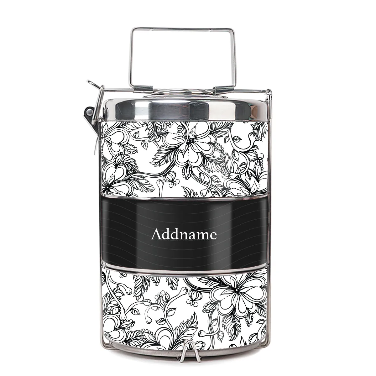 Floral Artline Series 3-Tier Premium Medium 13.5cm Tiffin Carrier [FREE Custom Add Name]