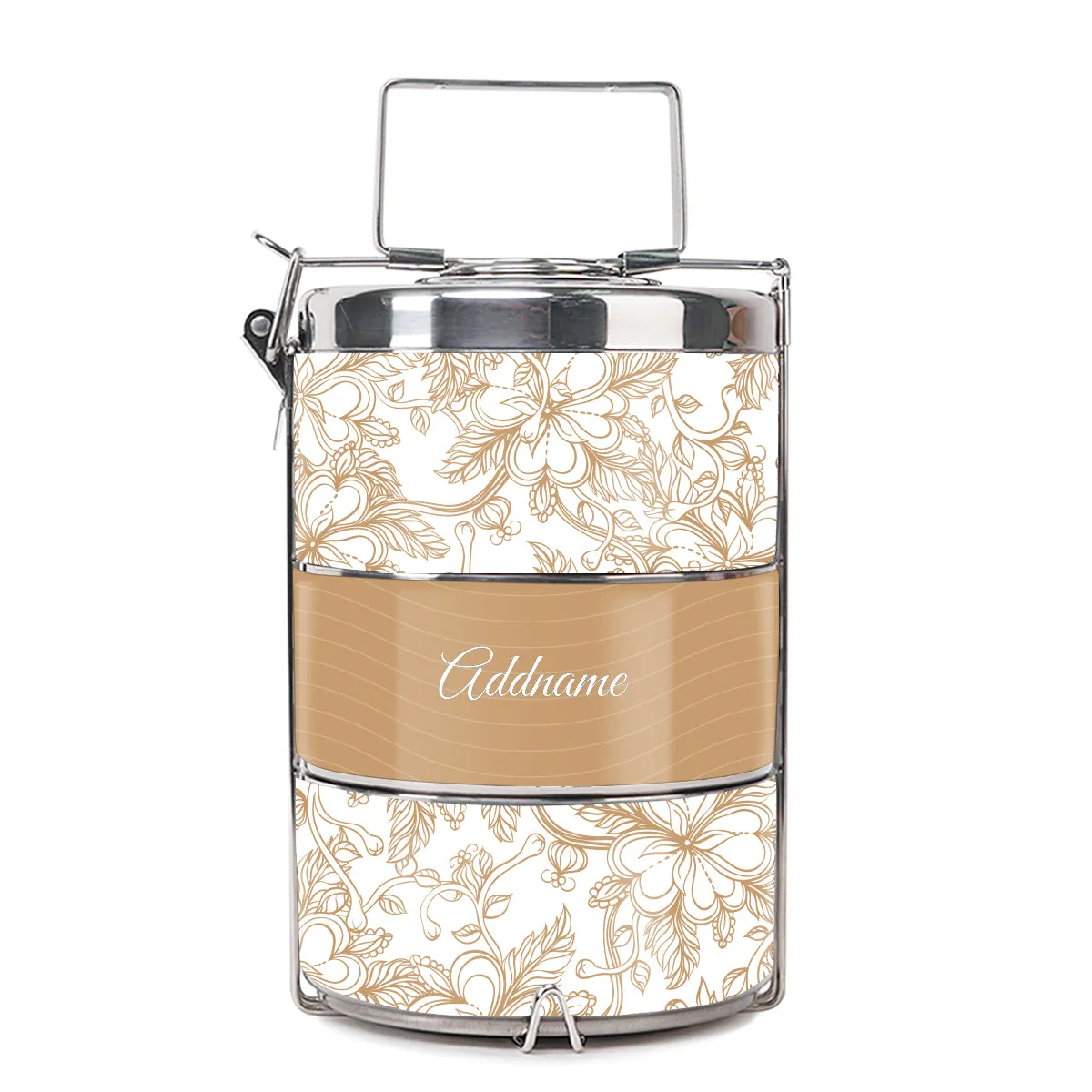 Floral Artline Series 3-Tier Premium Medium 13.5cm Tiffin Carrier [FREE Custom Add Name]