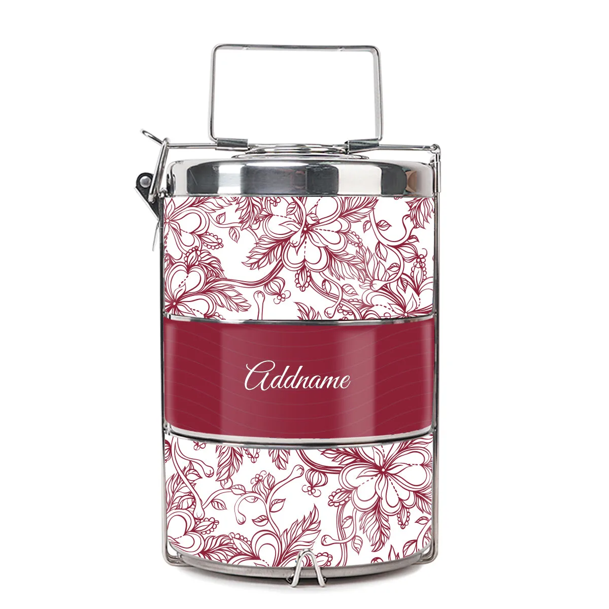 Floral Artline Series 3-Tier Premium Medium 13.5cm Tiffin Carrier [FREE Custom Add Name]