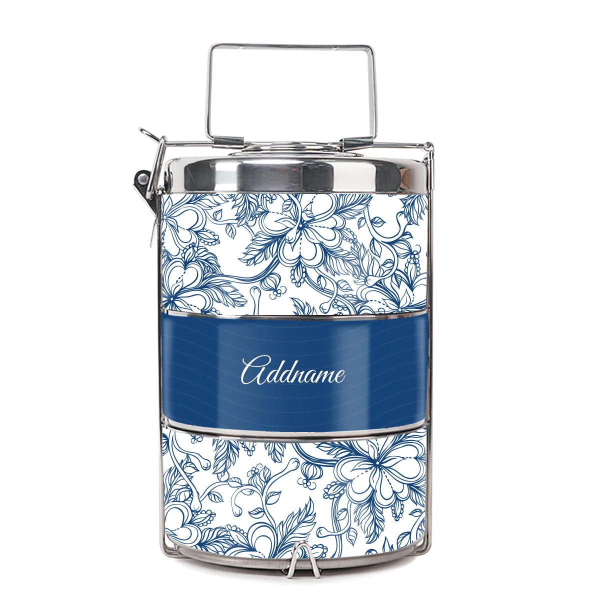 Floral Artline Series 3-Tier Premium Medium 13.5cm Tiffin Carrier [FREE Custom Add Name]