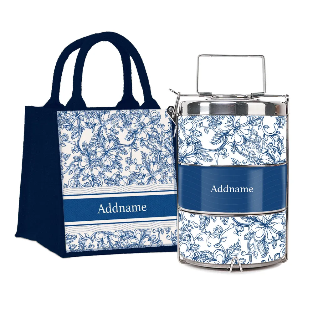 Floral Artline Series 3-Tier Premium Medium 13.5cm Tiffin Carrier [FREE Custom Add Name]