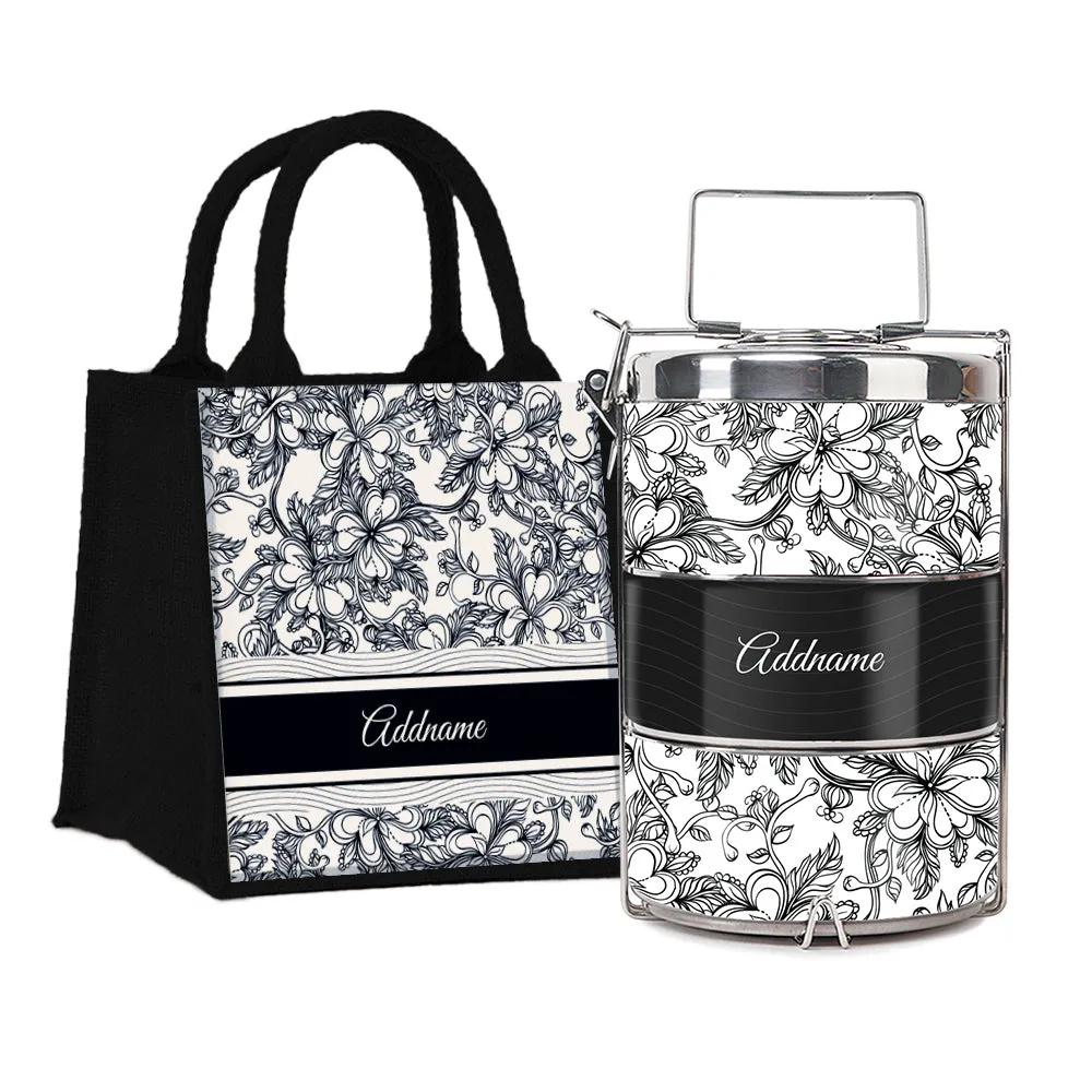 Floral Artline Series 3-Tier Premium Medium 13.5cm Tiffin Carrier [FREE Custom Add Name]