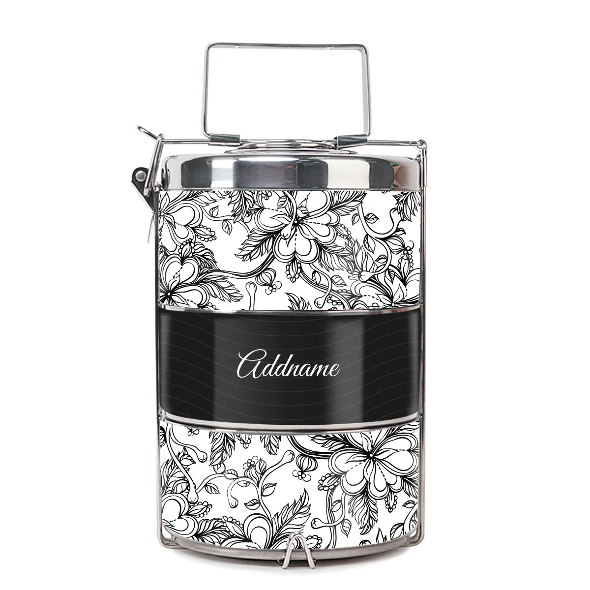 Floral Artline Series 3-Tier Premium Medium 13.5cm Tiffin Carrier [FREE Custom Add Name]