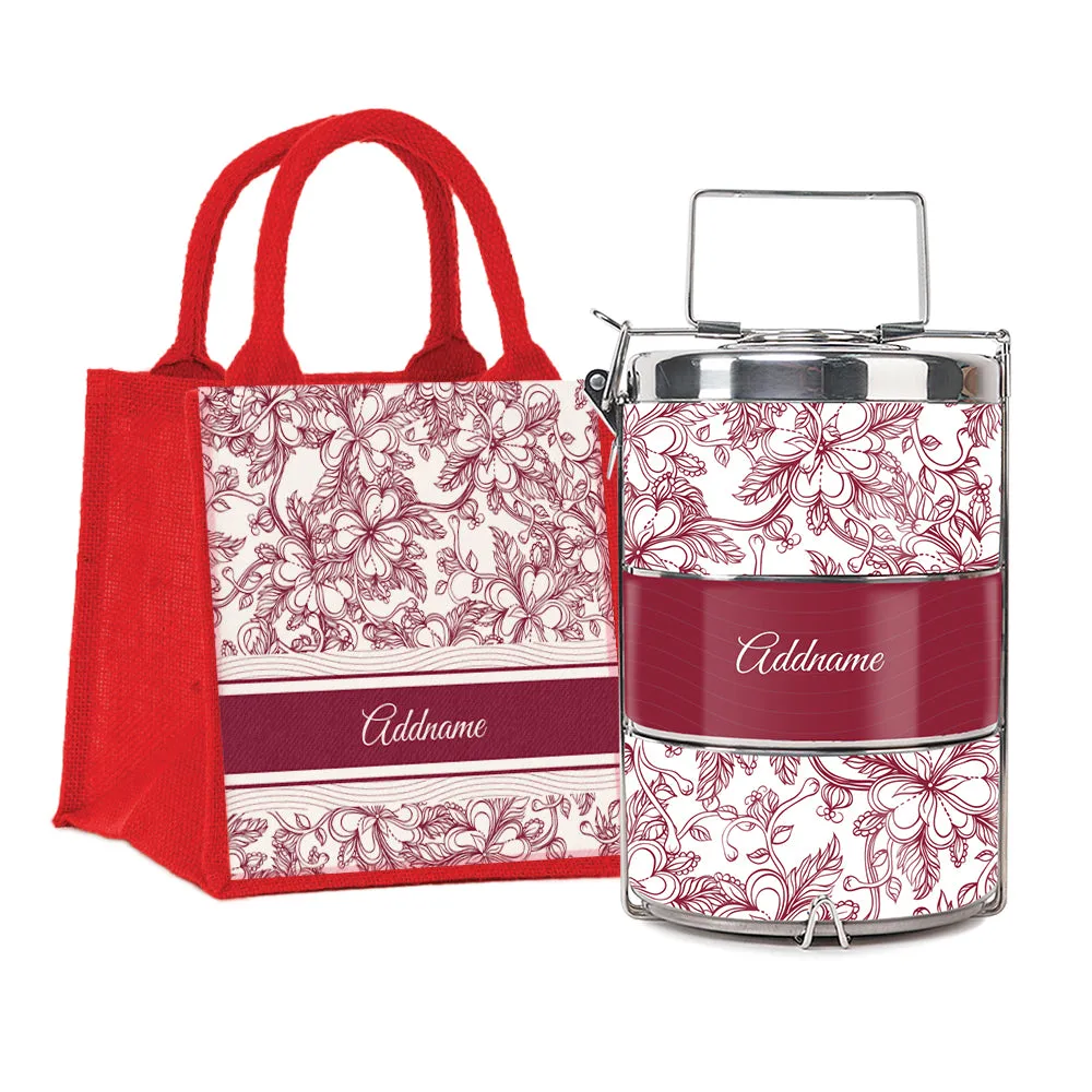 Floral Artline Series 3-Tier Premium Medium 13.5cm Tiffin Carrier [FREE Custom Add Name]