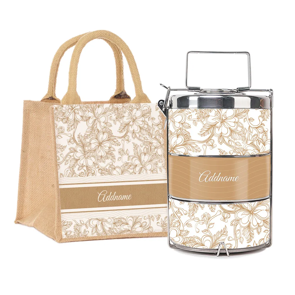 Floral Artline Series 3-Tier Premium Medium 13.5cm Tiffin Carrier [FREE Custom Add Name]