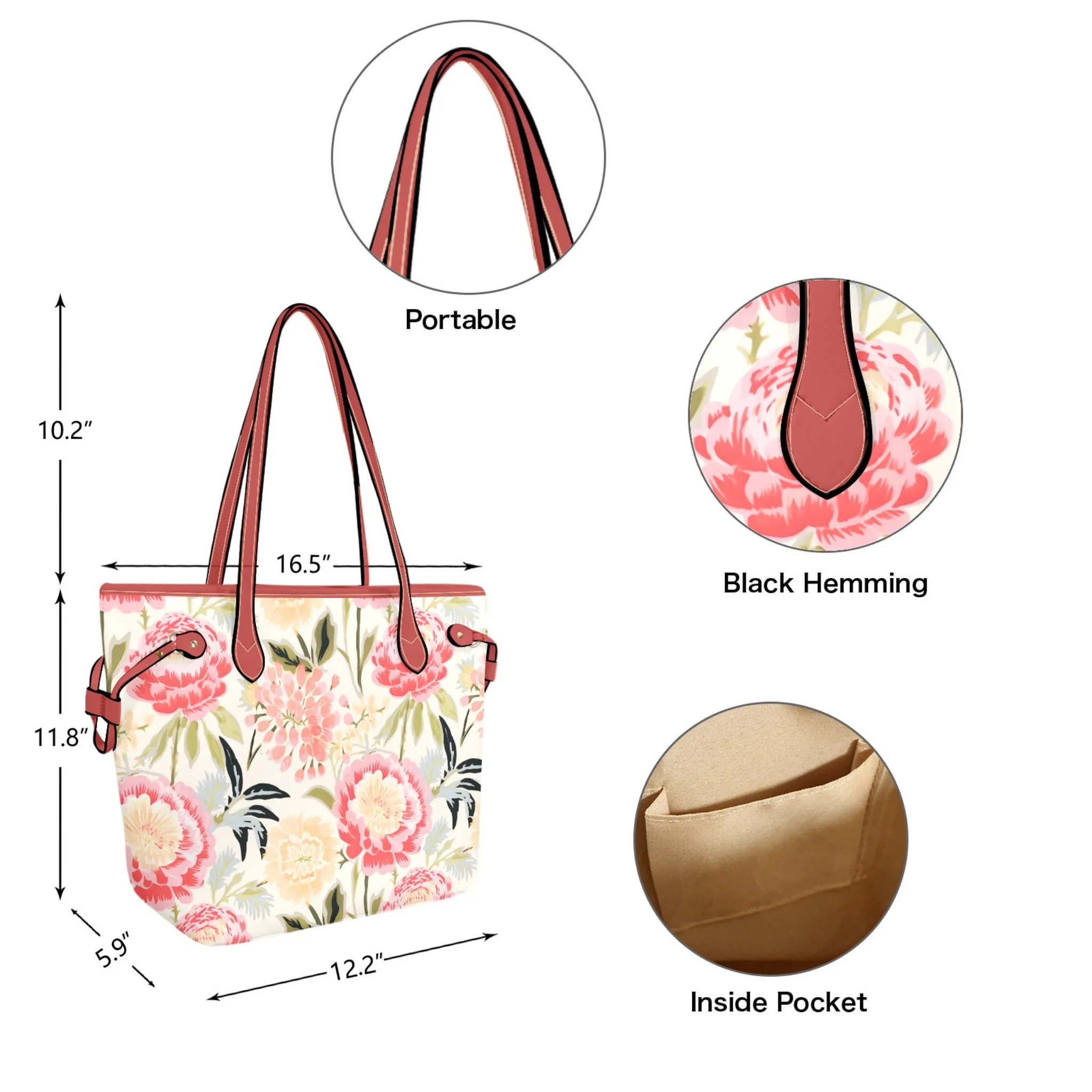 Floral Stems Leather Bag | Watercolor Peonies Pattern | Perfect Gift for Her | Elegant & Durable Fashion Tote
