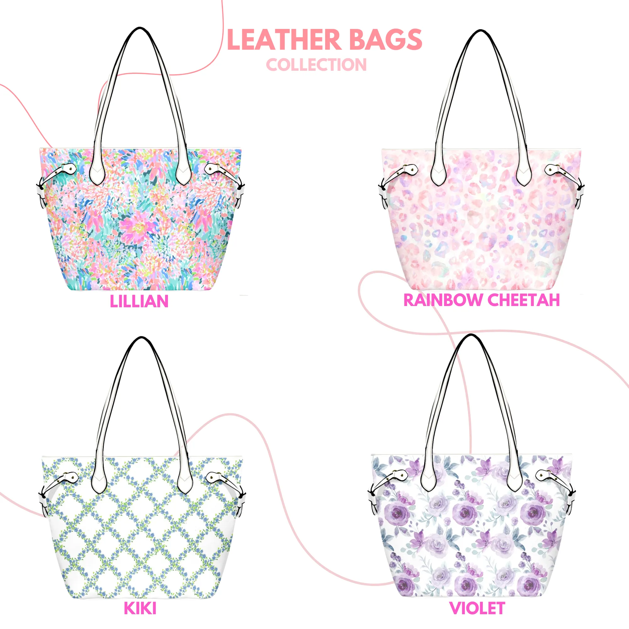 Floral Stems Leather Bag | Watercolor Peonies Pattern | Perfect Gift for Her | Elegant & Durable Fashion Tote